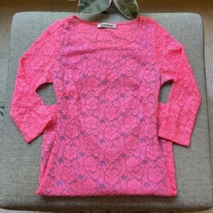 💗 Y2K Vintage Hot Pink Lace Cut out Mini Dress , Size: M